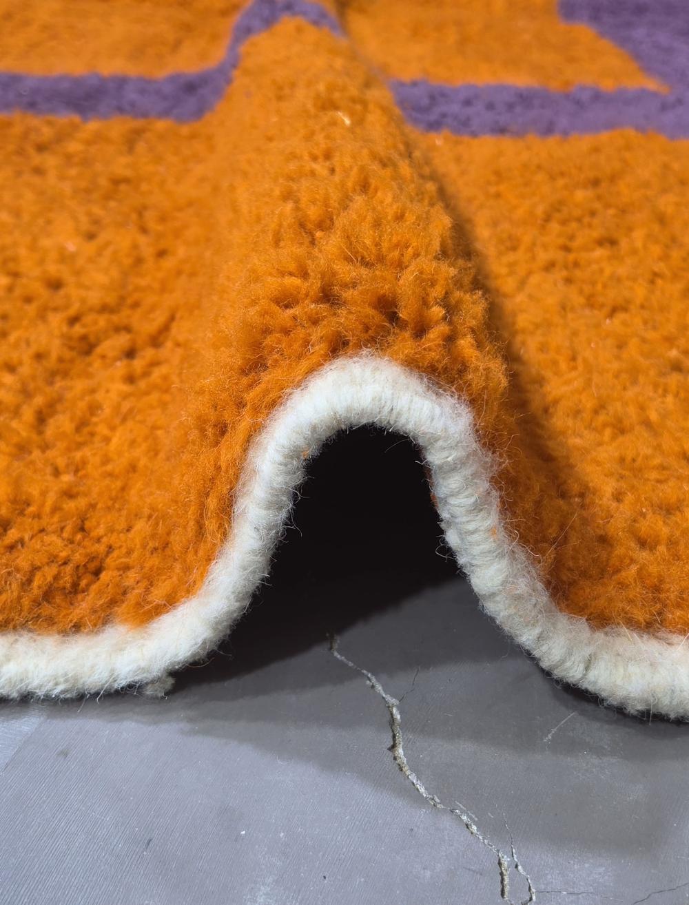 Rust Orange Purple Color Block Boujad Wool Rug 10.1 x 7.91 ft / 308 x 241 cm