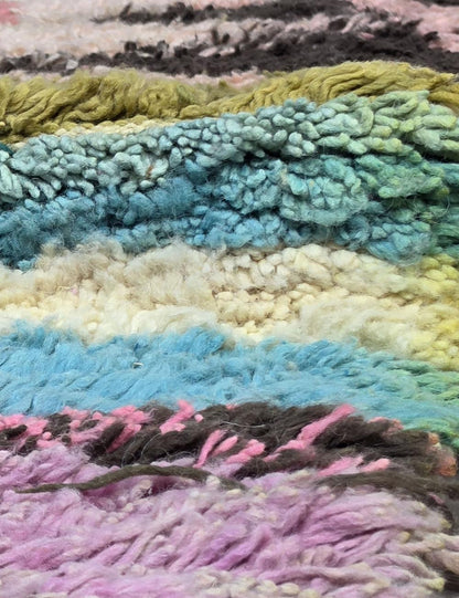 Pink Mustard Blue Painterly Patchwork Boujad Wool Rug 8.9 x 6.89 ft / 270 x 210 cm