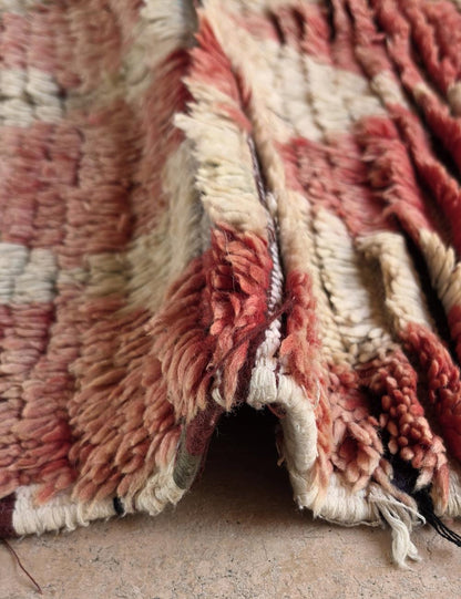 Vintage Moroccan Red and Cream Azilal Rug 6.4 x 3.51 ft / 196 x 107 cm