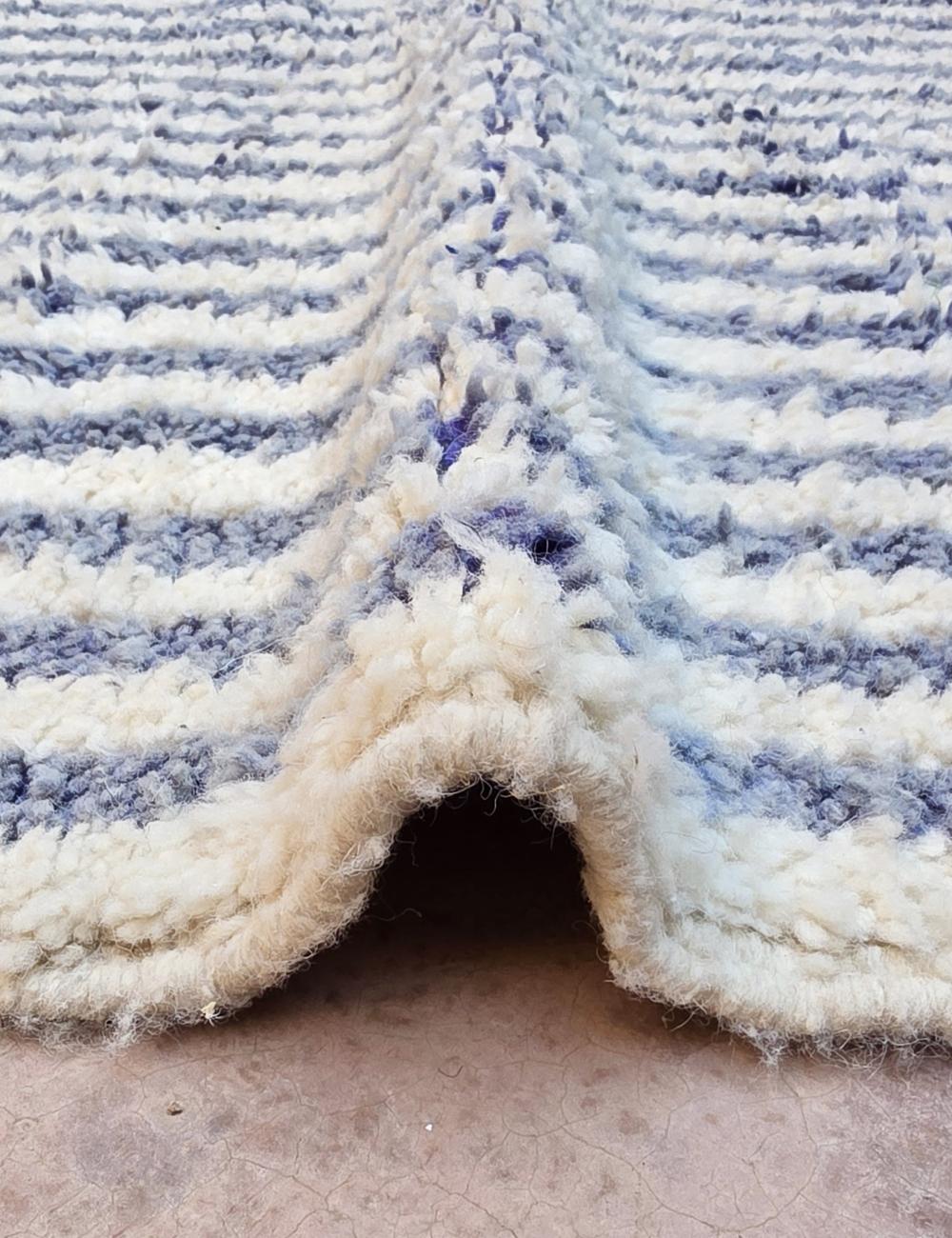 Slate Blue and Cream Striped Boujad Rug 9 x 7.25 ft / 273 x 221 cm