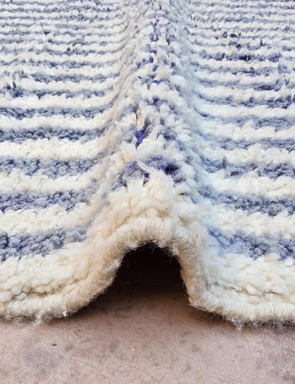 Slate Blue and Cream Striped Boujad Rug 9 x 7.25 ft / 273 x 221 cm