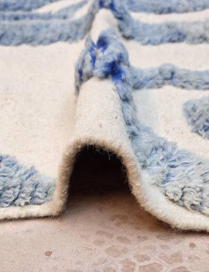 Handwoven Abstract Blue Berber Rug 7.8 x 5.91 ft / 238 x 180 cm