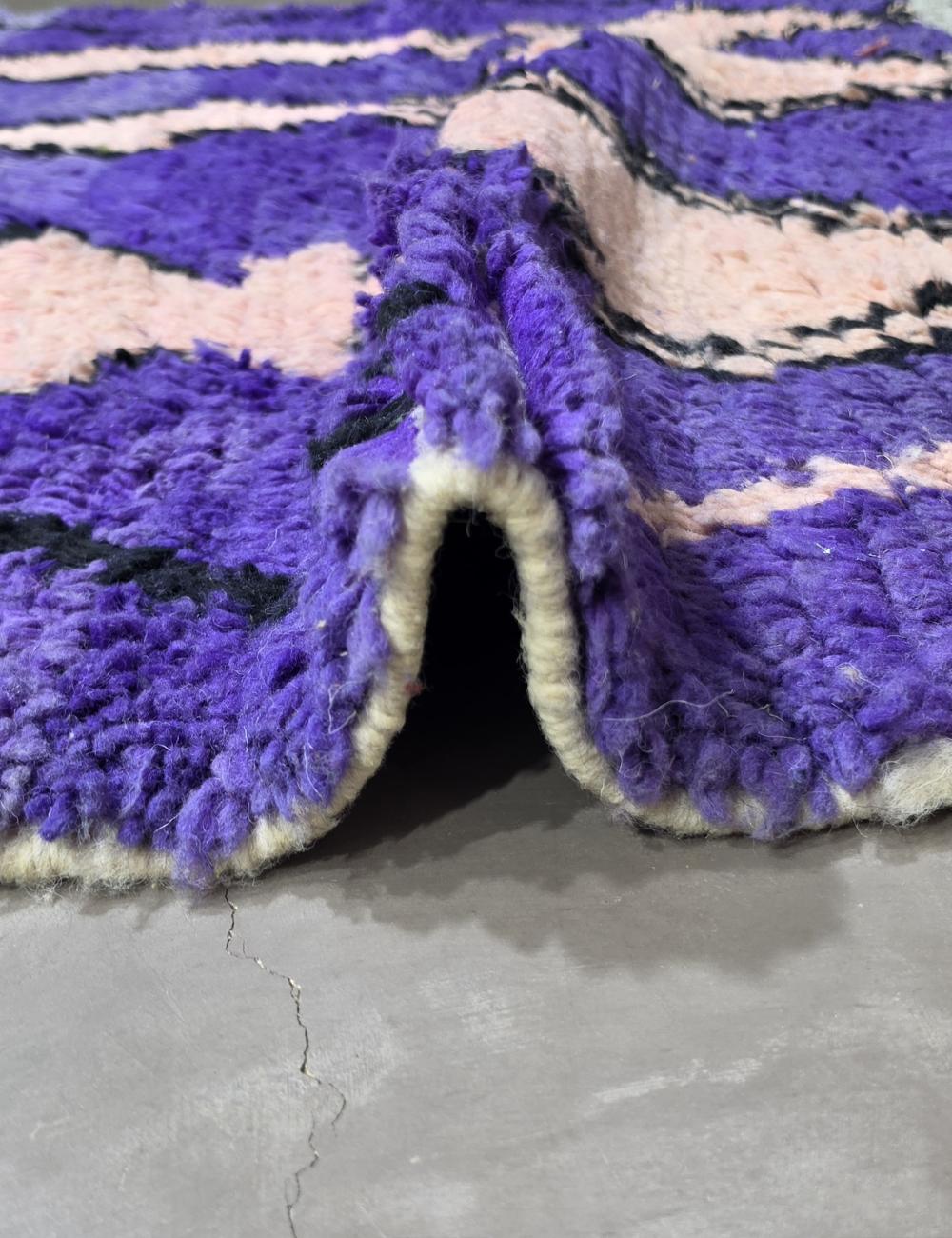 Blue Purple Totem Figure Boujad Wool Rug 9.7 x 5.91 ft / 296 x 180 cm