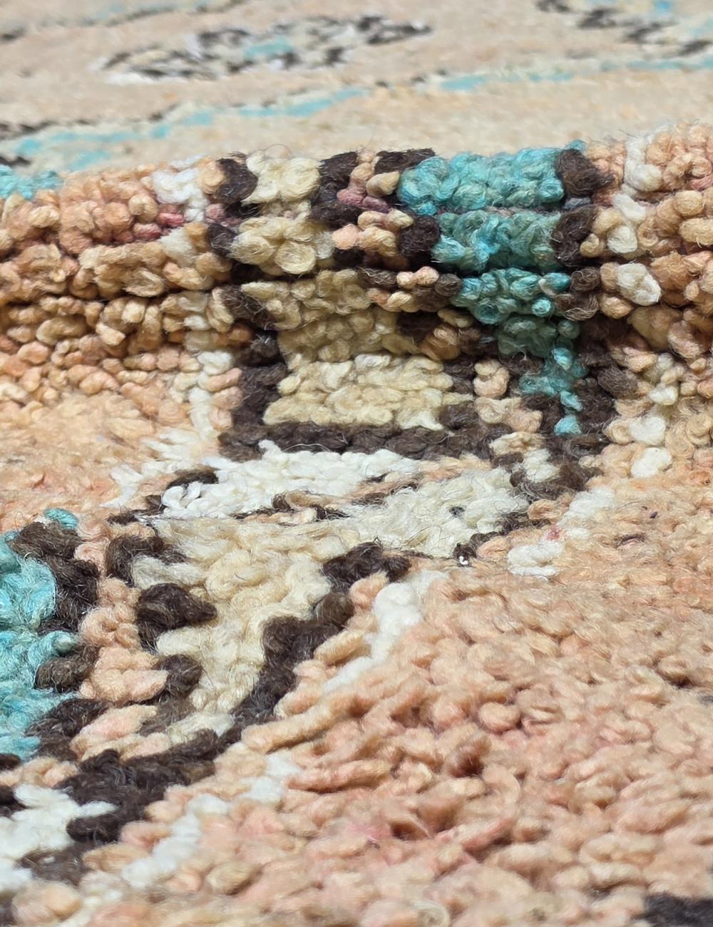 Vintage Middle Atlas Faded Peach Teal Stepped Diamond Medallion Handwoven Wool Rug 11.7 x 5.31 ft / 358 x 162 cm