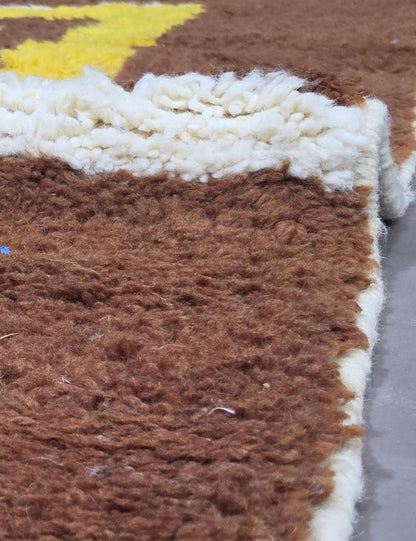 Brown Mustard Handwoven Berber Wool Rug 9.5 x 6.6 ft / 290 x 202 cm