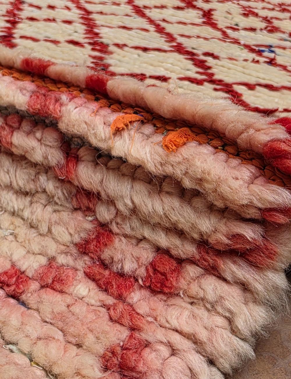 Vintage Red and Beige Azilal Runner 6.7 x 2.33 ft / 204 x 71 cm