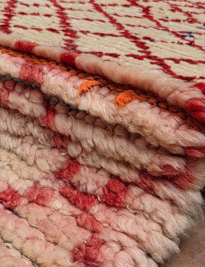 Vintage Red and Beige Azilal Runner 6.7 x 2.33 ft / 204 x 71 cm