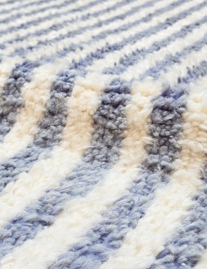Slate Blue and Cream Striped Boujad Rug 9 x 7.25 ft / 273 x 221 cm