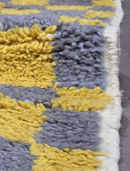 Mustard Yellow Grey Checkerboard Boujad Wool Rug 9.7 x 6.56 ft / 297 x 200 cm
