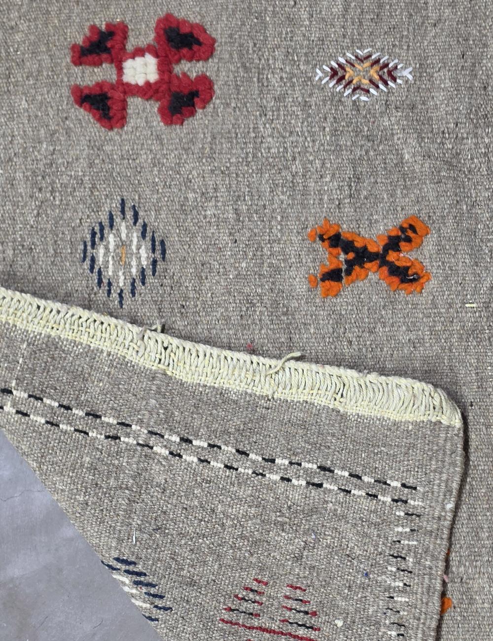 Flatwoven Tribal Symbol Motif Boujad Wool Runner 6.1 x 2.33 ft / 187 x 71 cm
