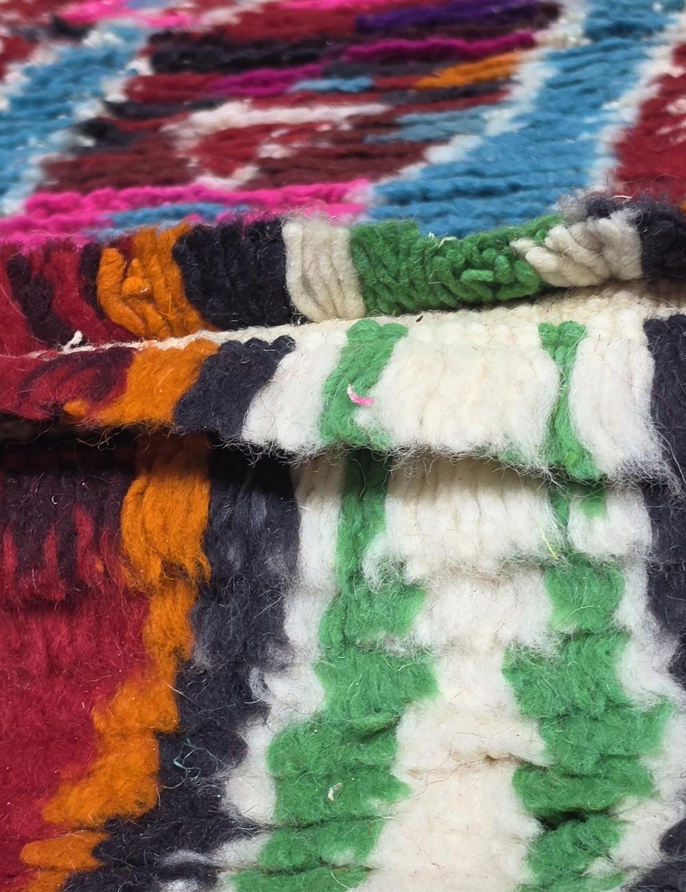 Maroon Blue Pink Layered Diamond Motif Boujad Wool Rug 8.3 x 2.56 ft / 254 x 78 cm