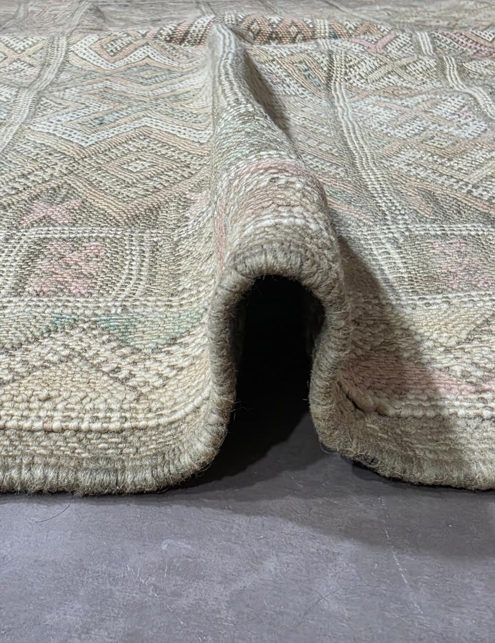 Ivory Handwoven Berber Flatweave Rug 12 x 5.4 ft / 365 x 166 cm