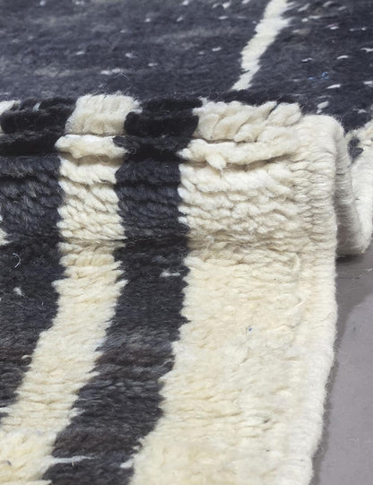 Handwoven Beni M'Rirt Wool Rug Black Silhouette 7.5 x 4.27 ft / 230 x 130 cm