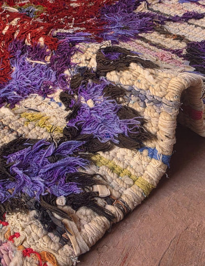 Handwoven Purple and Red Azilal Rug 5.2 x 2.62 ft / 160 x 80 cm