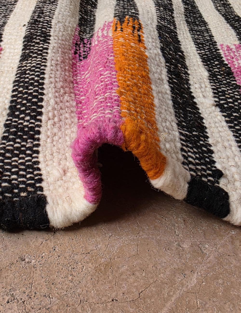 Black and White Striped Moroccan Rug 5.5 x 3.94 ft / 167 x 120 cm