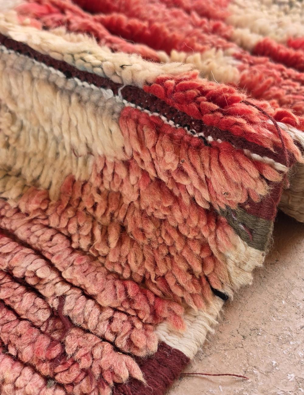 Vintage Moroccan Red and Cream Azilal Rug 6.4 x 3.51 ft / 196 x 107 cm