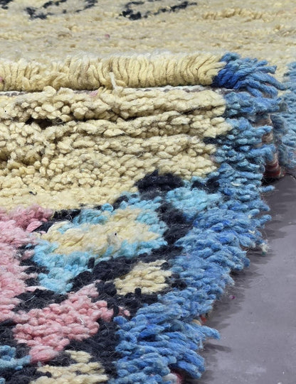 Yellow Pink Diamond Medallion Boujad Wool Rug 10.3 x 6.66 ft / 315 x 203 cm