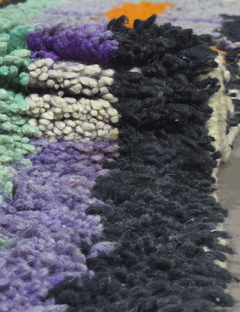 Lavender Orange Cobalt Flame Motif Boujad Wool Rug 9.5 x 5.71 ft / 291 x 174 cm