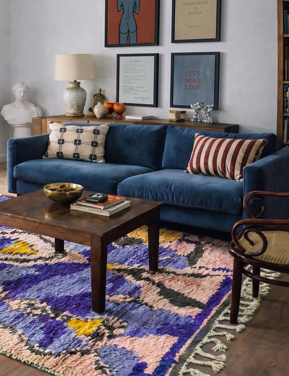 Blue Violet Diamond Medallion Boujad Wool Rug 9.3 x 6.89 ft / 282 x 210 cm