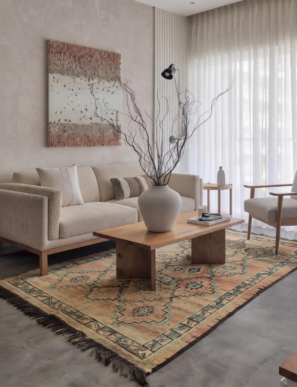 Vintage Middle Atlas Faded Peach Teal Stepped Diamond Medallion Handwoven Wool Rug 11.7 x 5.31 ft / 358 x 162 cm