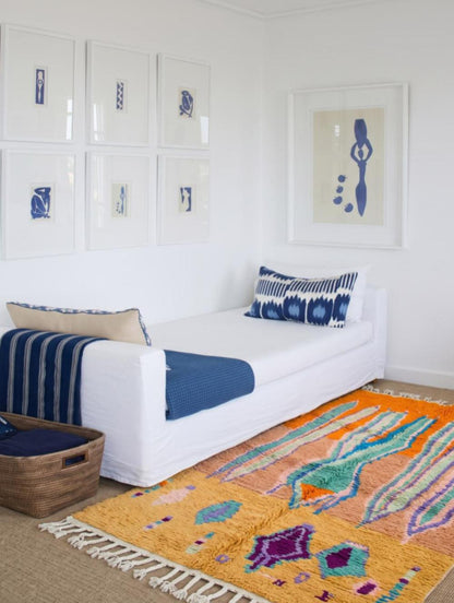 Custom Moroccan Beige & Orange Boujad Wool Rug