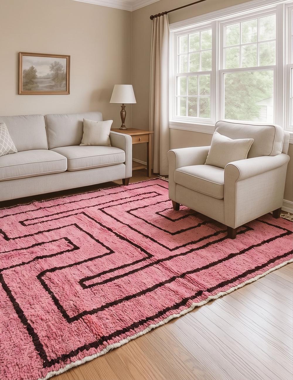 Pink Contemporary Wool Rug 9.7 x 8 ft / 297 x 246 cm