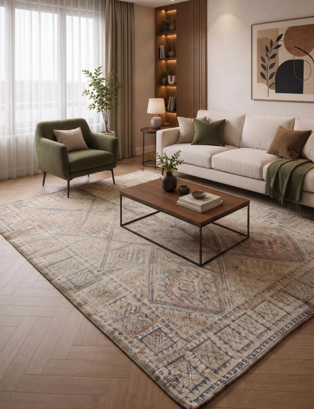 Diamond Lattice Cross Motif Modern Boujad Wool Rug 10.6 x 6.23 ft / 324 x 190 cm