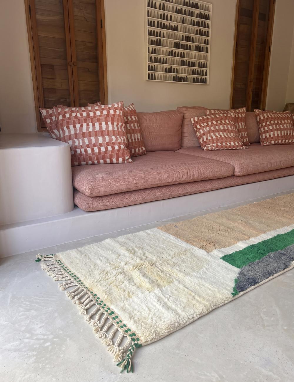 Color Block Berber Wool Runner Rug 14.8 x 4 ft / 450 x 122 cm