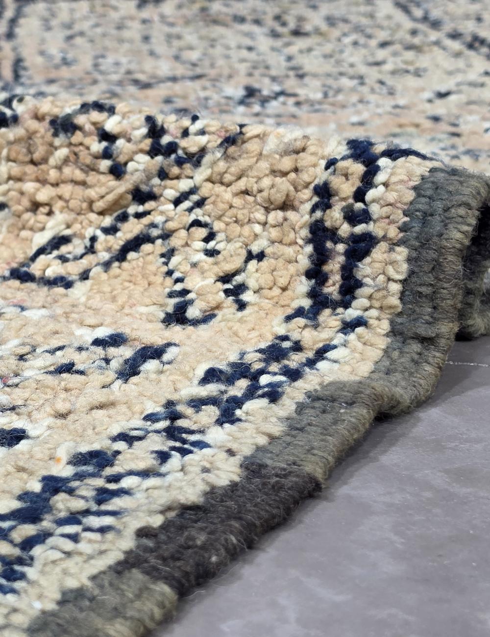 Vintage Beni Mguild Ivory and Blue Rug 10.3 x 6.4 ft / 313 x 197 cm