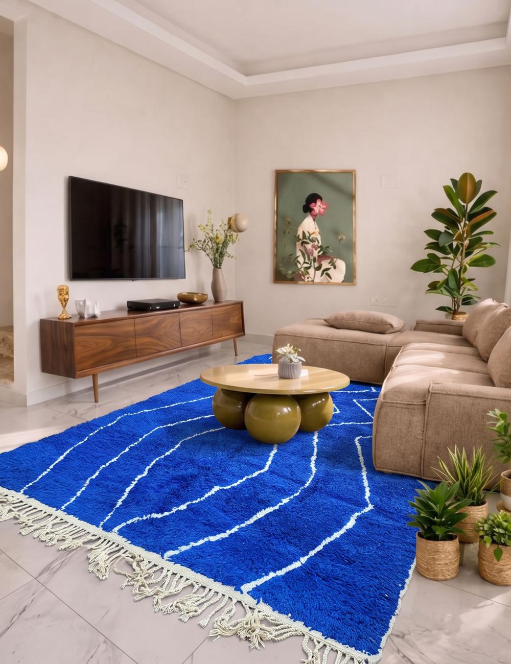 Royal Blue Zigzag Wool Rug 9.9 x 8 ft / 303 x 245 cm