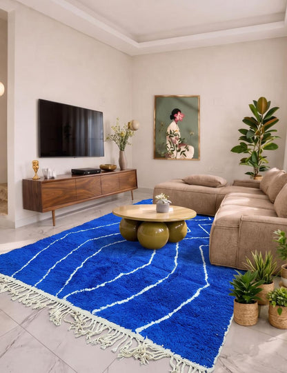 Royal Blue Zigzag Wool Rug 9.9 x 8 ft / 303 x 245 cm