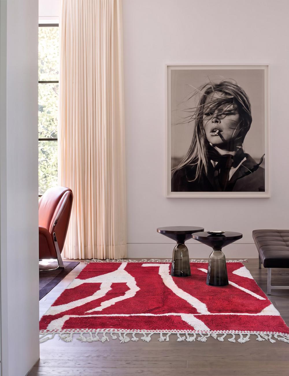 Handwoven Red and White Berber Rug 8.4 x 8.07 ft / 257 x 246 cm