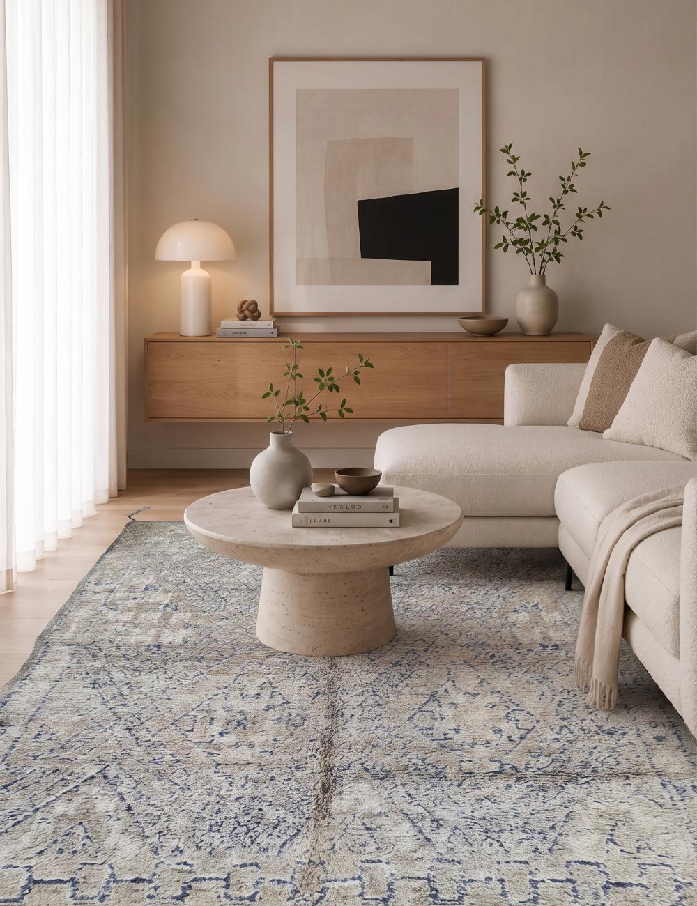 Handwoven Wool Rug with Faded Tribal Motifs  9.8 x 7.15 ft / 300 x 218 cm