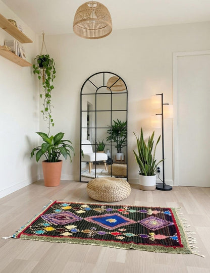 Colorful Diamond Boucherouite Rug 5.9 x 3.18 ft / 181 x 97 cm