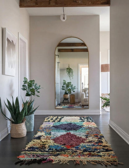 Modern Boucherouite Diamond Rug 6.2 x 2.79 ft / 188 x 85 cm