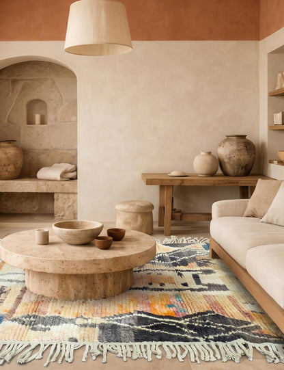 Modern Boujad Rug | Sunset Wool Moroccan Rug 6.7 x 5.15 ft / 204 x 157 cm