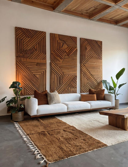 Handmade Brown and Ivory Moroccan Wool Rug