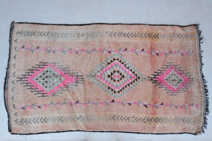Authentic Pink Moroccan Wool Rug 9.5 x 5.4 ft / 290 x 165 cm - Surcoma