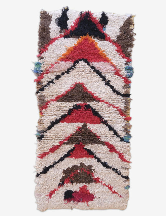 Moroccan Berber Rug with Bold Chevron Tribal Design 5.6 x 2.6 ft / 172 x 80 cm