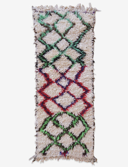 Azilal Moroccan Rug with Multicolor Diamond Motifs 6.2 x 2.6 ft / 190 x 80 cm - Surcoma