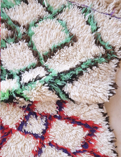 Azilal Moroccan Rug with Multicolor Diamond Motifs 6.2 x 2.6 ft / 190 x 80 cm - Surcoma