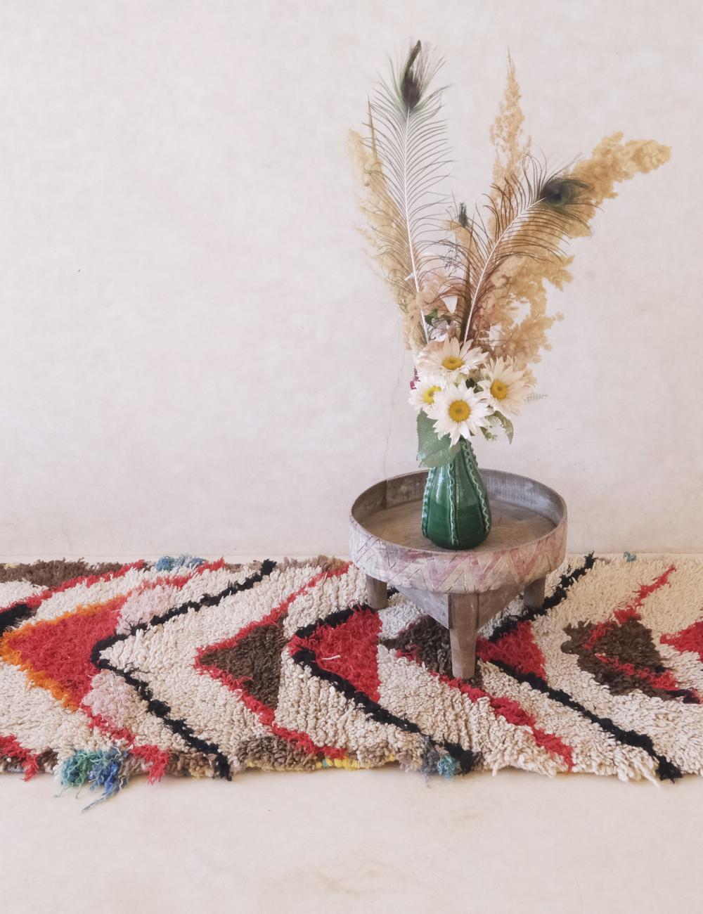 Moroccan Berber Rug with Bold Chevron Tribal Design 5.6 x 2.6 ft / 172 x 80 cm