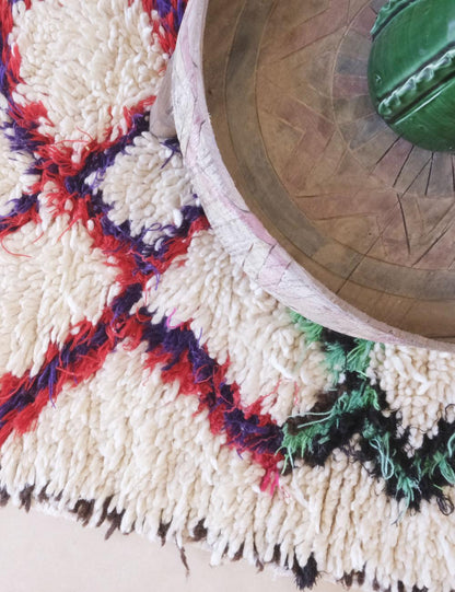 Azilal Moroccan Rug with Multicolor Diamond Motifs 6.2 x 2.6 ft / 190 x 80 cm - Surcoma