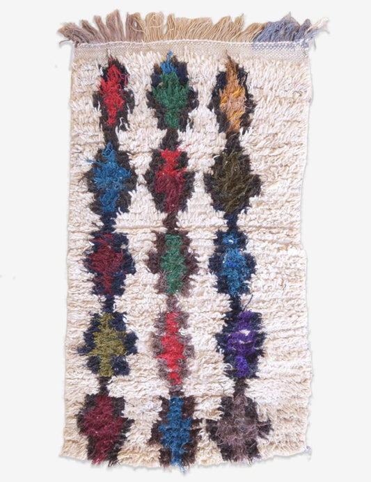 Azilal Moroccan Rug with Bold Multicolor Tribal Motifs 4.1 x 2.3 ft / 126 x 72 cm