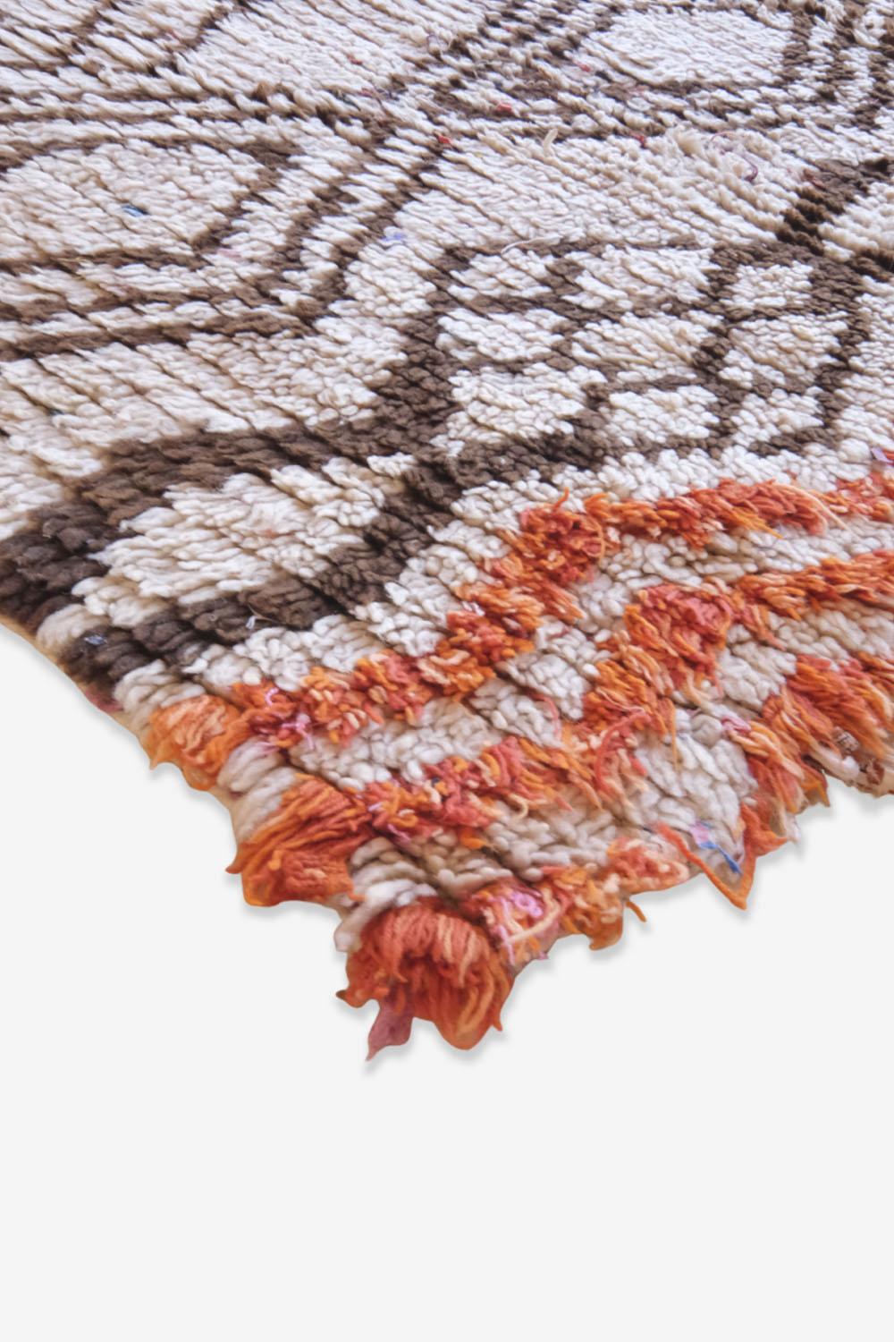 Azilal Moroccan Rug with Brown Diamond Motifs and Colorful Accents 5.7 x 2.9 ft / 174 x 90 cm