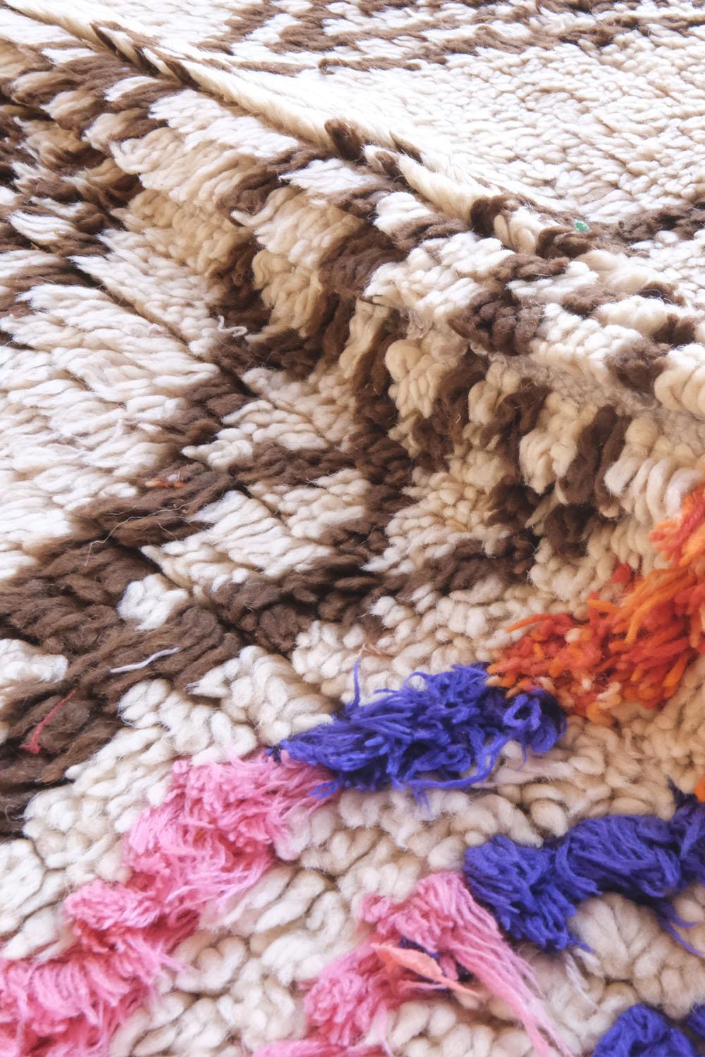 Azilal Moroccan Rug with Brown Diamond Motifs and Colorful Accents 5.7 x 2.9 ft / 174 x 90 cm
