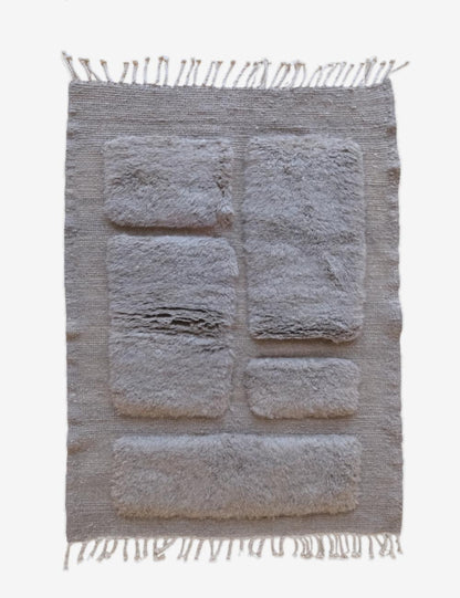 Beni Mrirt Moroccan Taupe Wool Rug 4.9 x 3.4 ft / 148 x 106 cm - Surcoma