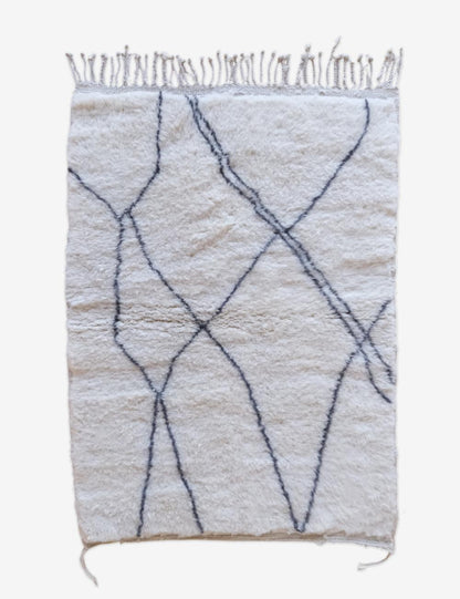 Beni Mrirt Moroccan White Luxury Shag Wool Rug – 5.1 x 3.5 ft (154 x 108 cm) - Surcoma