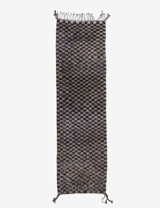 Moroccan Beni Mrirt runner rug, handwoven wool hallway rug with geometric patterns, 100% wool, beige and cream