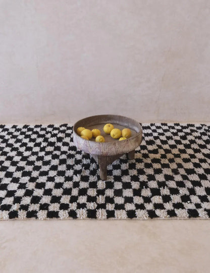Black and White Checkered Moroccan Wool Rug 6.3 x 3.8 ft / 193 x 117 cm - Surcoma